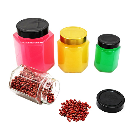 Hexagonal Glass Honey Jar with Deep Metal Lug Lid