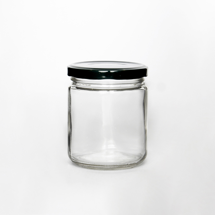 Clear Round Straight Sided Pickle Jar With Metal Plastisol Lined Lug Caps