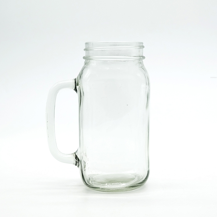 Glass Mason Jar with Glass Handle with 70-400 Screw Metal Cap