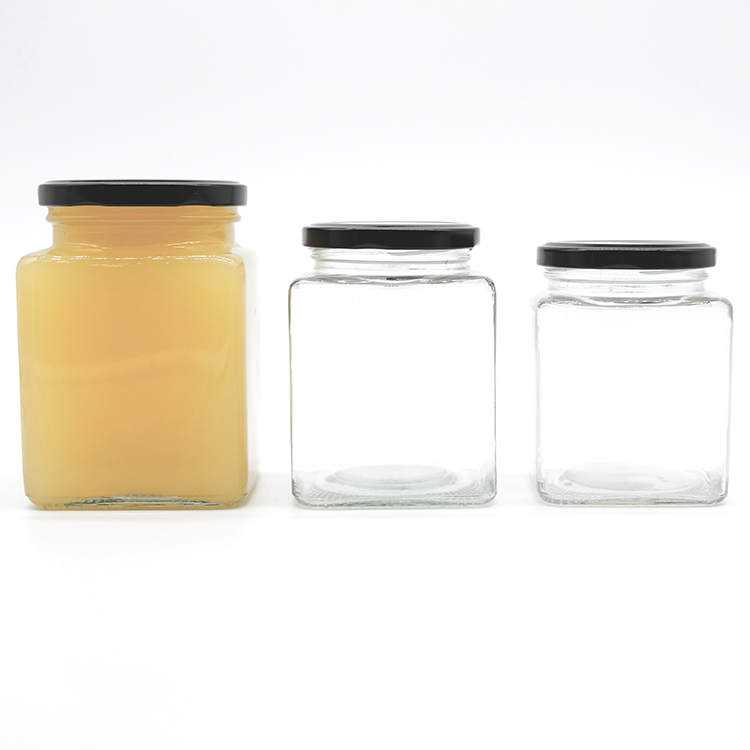 50ml-730ml Flint (Clear) Square Glass Honey Jar With Metal Lid, Glass Storage Jam jar， Glass Bottle For Food