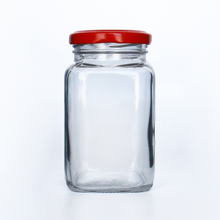 50ml-730ml Flint (Clear) Square Glass Honey Jar With Metal Lid, Glass Storage Jam jar， Glass Bottle For Food