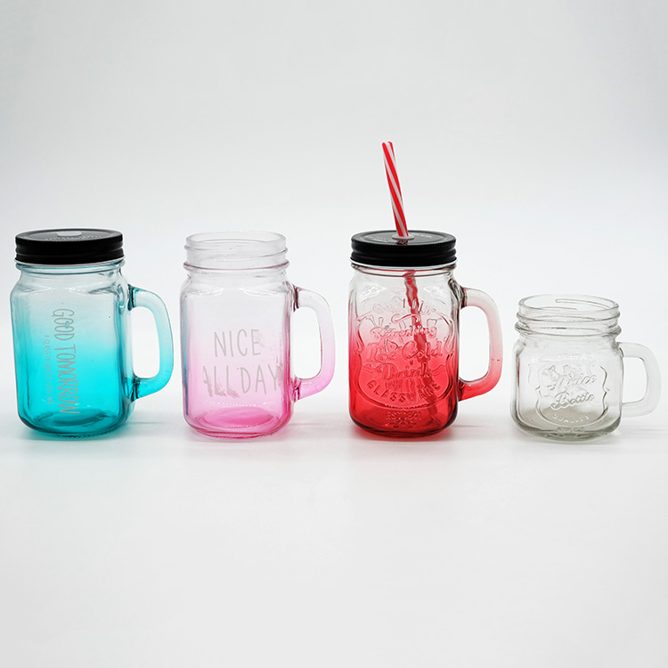 Gradient Glass Mason Jar 16oz with Metal Lid and Straw