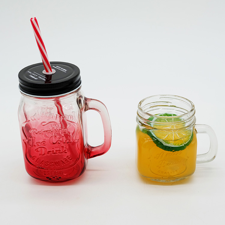 Gradient Glass Mason Jar 16oz with Metal Lid and Straw