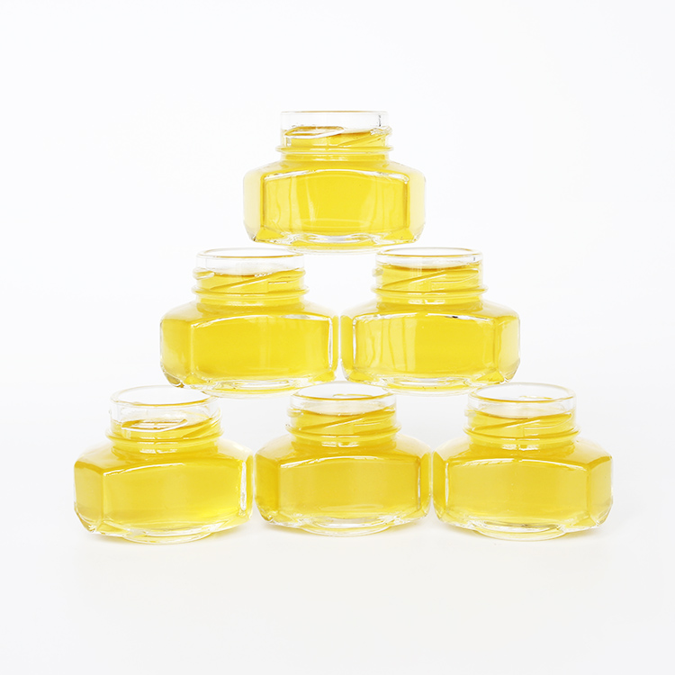 Oval Hexagonal Glass Honey Jar With Metal Lid, Honey Glass Container