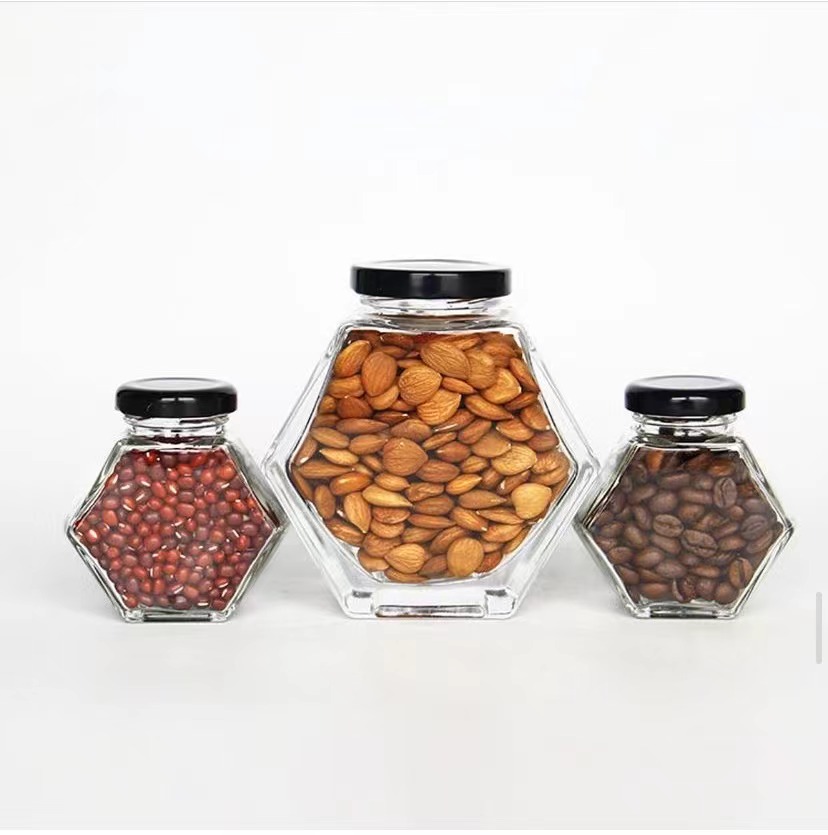220ML/380ML Hexagonal Glass Honey Bottle with Wooden Stirring Rod Sealing Honey Pot Clear Jam Jar Kitchen Home Storage