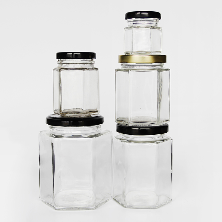 45ml-730ml Clear Hexagonal Glass Honey Jar With Plastisol Liner, Honey Pot Hexagon Glass Honey Jar