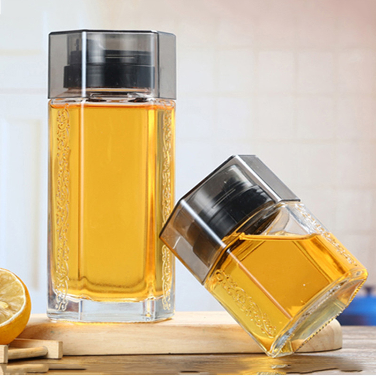 Crystal Glass Hexagonal Glass Pure Honey Bottle With Pouting Lid And PP Cover 250ml 350ml 500ml