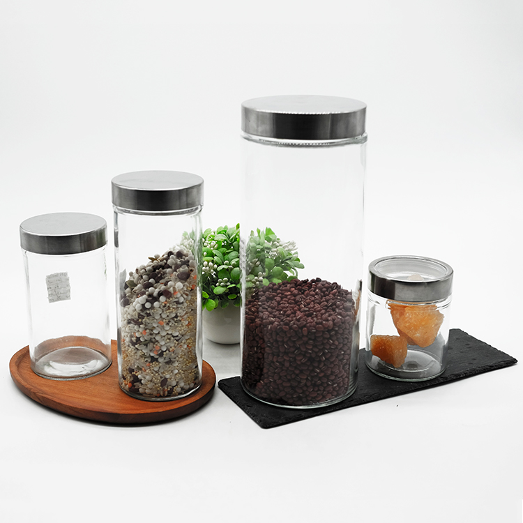 Glass Canisters And Spice Jar Set With Stainless Steel Airtight Screw On Lids