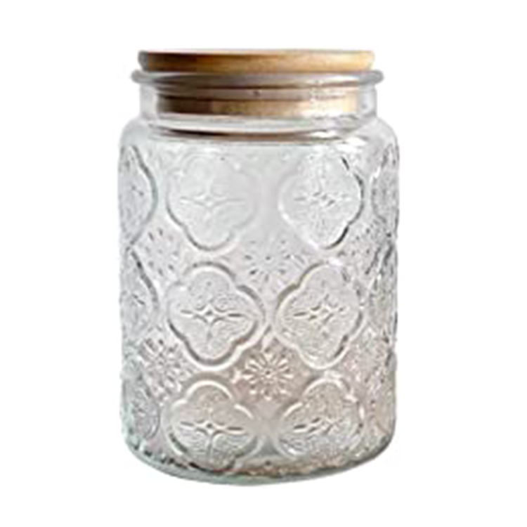 Embossed Flower Food Storage Containers with Bamboo Lid, Kitchen Containers Cereal Canisters Decorative Jar for Candy Snack Cookies Coffee Tea Nuts