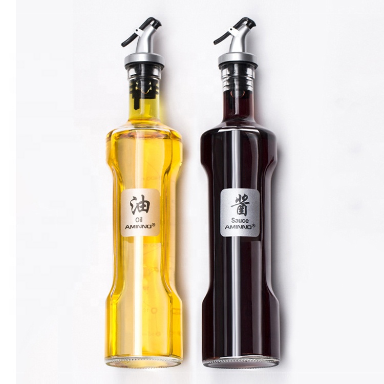 Clear Unique Glass Oil Bottle with Pour Lid