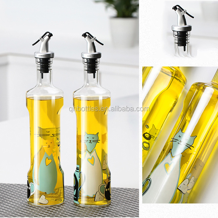 Clear Unique Glass Oil Bottle with Pour Lid