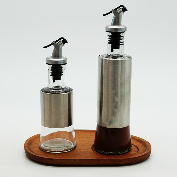 250ml 350ml Glass Round Bottle with Pour Spout Lid for Food Oil