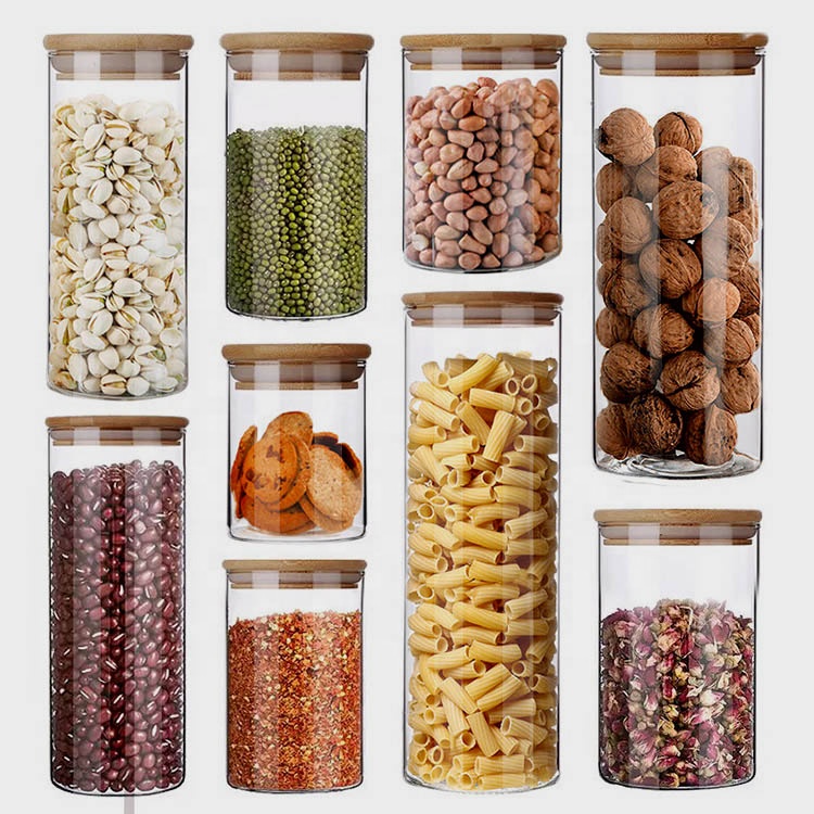 Borosilicate Glass Food Jars with wooden lids Good for storing Coffee Tea Beans