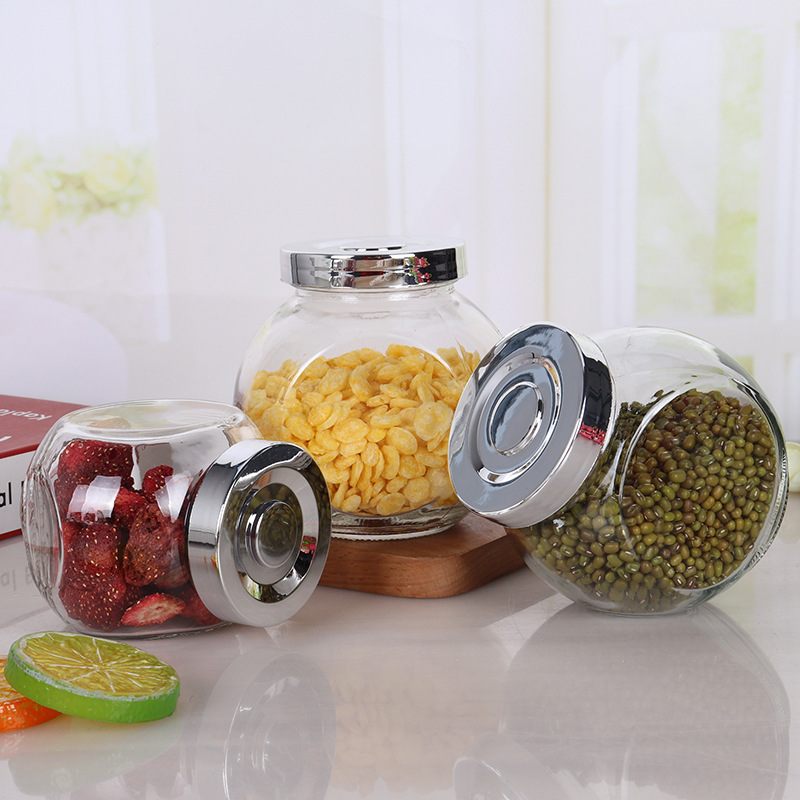 Empty Mini Glass Candy Jam Storage Jar 50ml 100ml 180ml 280ml 480ml Flat Round Glass Food Container Honey Bee Bottle Jar With Plastic Cap