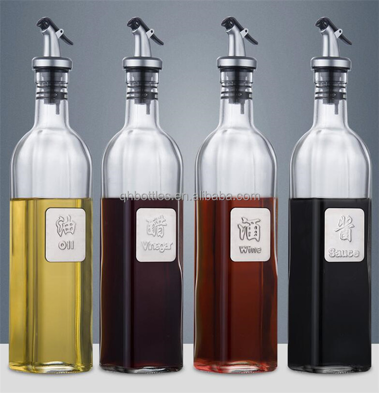 Square Glass Bottle with Oil Pour Lid