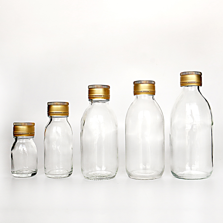 Amber Round Cough Syrup Pharmaceutical Glass Bottle With Aluminum Lid