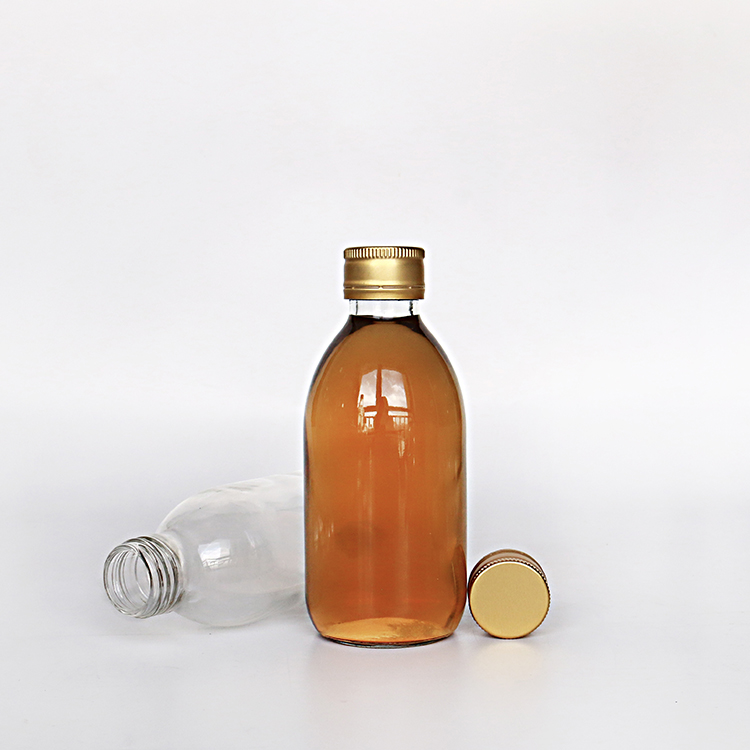 Amber Round Cough Syrup Pharmaceutical Glass Bottle With Aluminum Lid