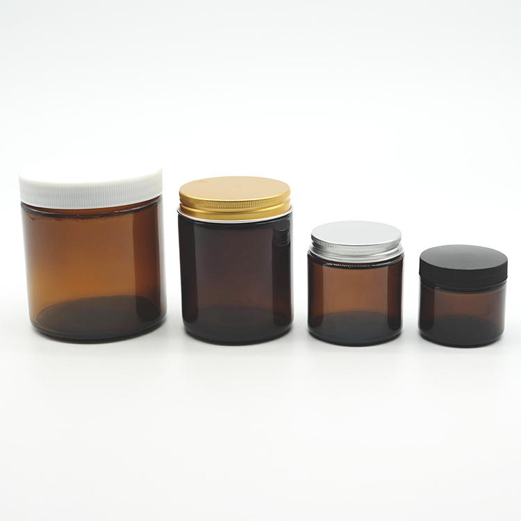 4oz 8oz 16oz 32oz Amber Glass Candle Jar With Plastic Liner Lid, Empty Round Cosmetic Glass Jar