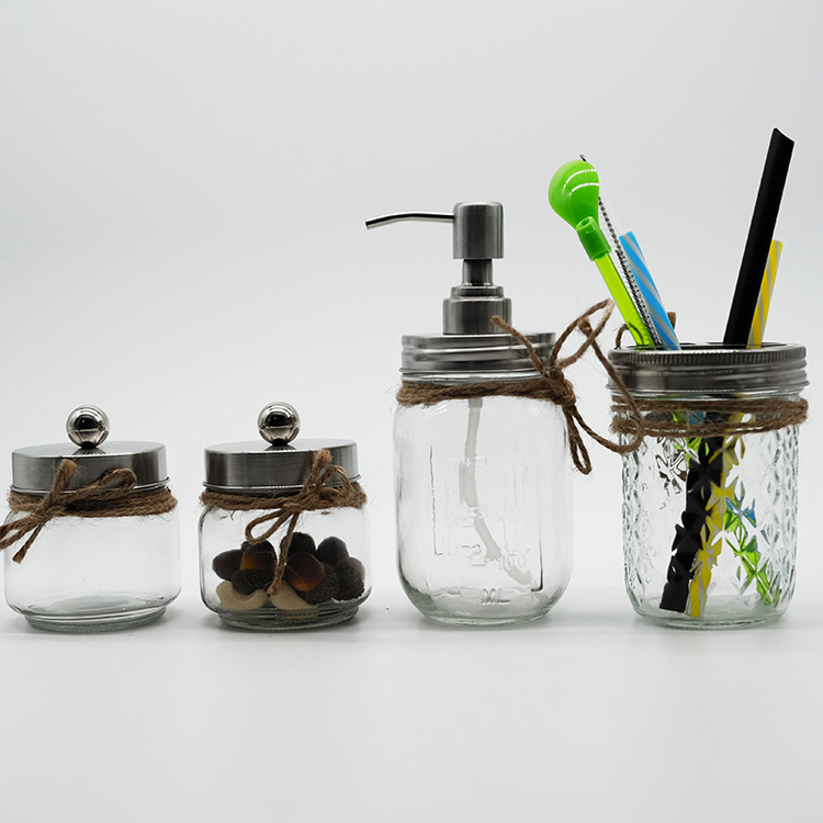 4 Pieces Rust Resistant Leakage Proof Matt Black Soap Dispenser Mason Jar Set