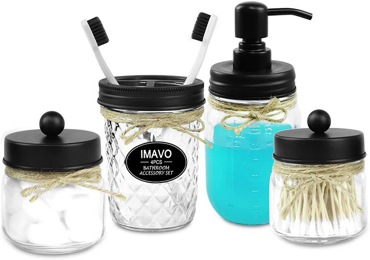 4 Pieces Rust Resistant Leakage Proof Matt Black Soap Dispenser Mason Jar Set