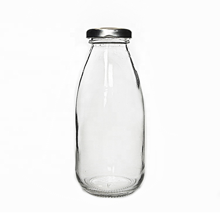 Round Clear Glass Milk Bottle with Metal Lid