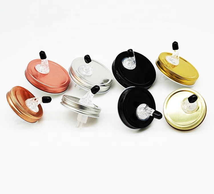 2022 Hot Sale Regular Spout Pouring Lid 70mm Flow Brewing Mason Jar lid With Rustproof Rubber Cap For Moonshine Beverage