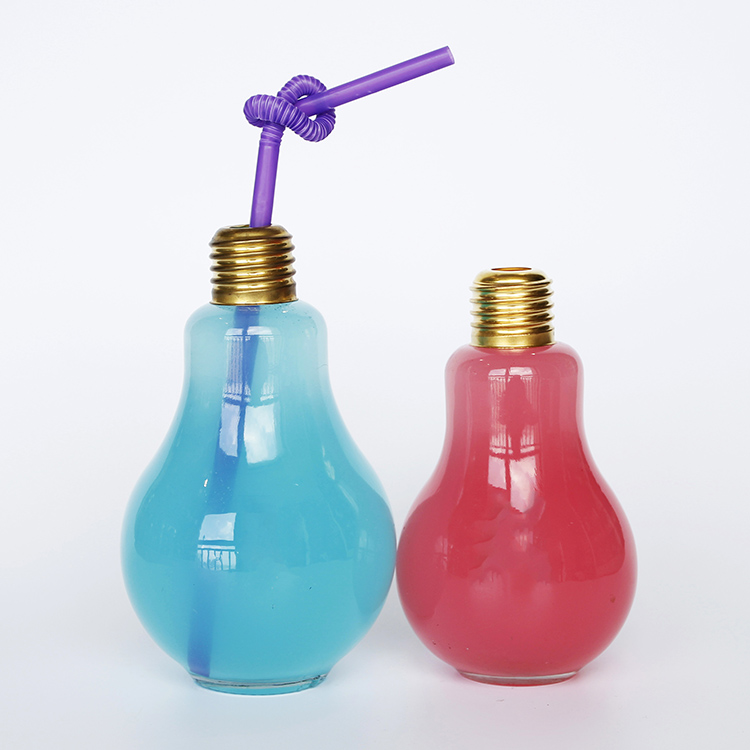 Decorate Light Bulb Glass Bottle Unique Shape Milk Glass Bottle 16oz Bottle With Screw Cap