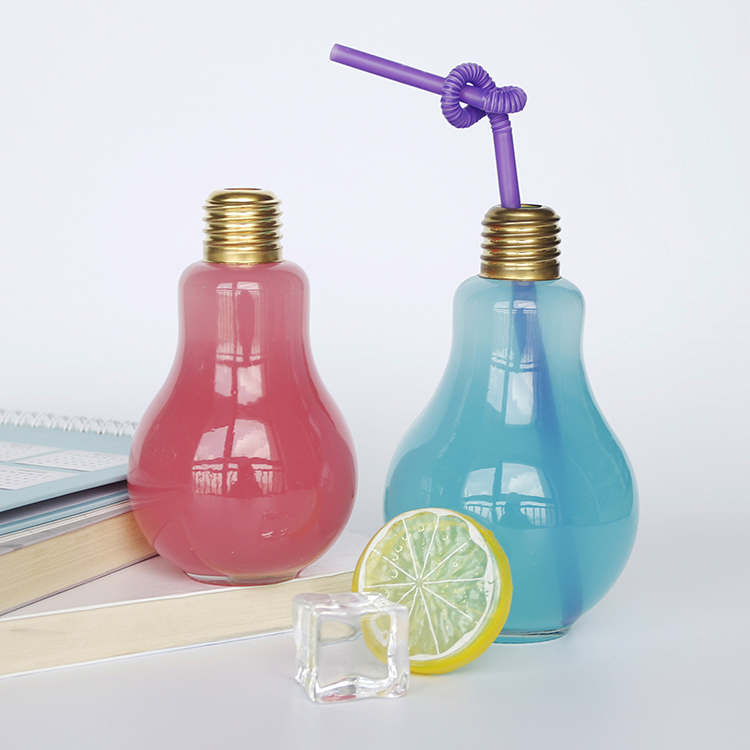 Decorate Light Bulb Glass Bottle Unique Shape Milk Glass Bottle 16oz Bottle With Screw Cap