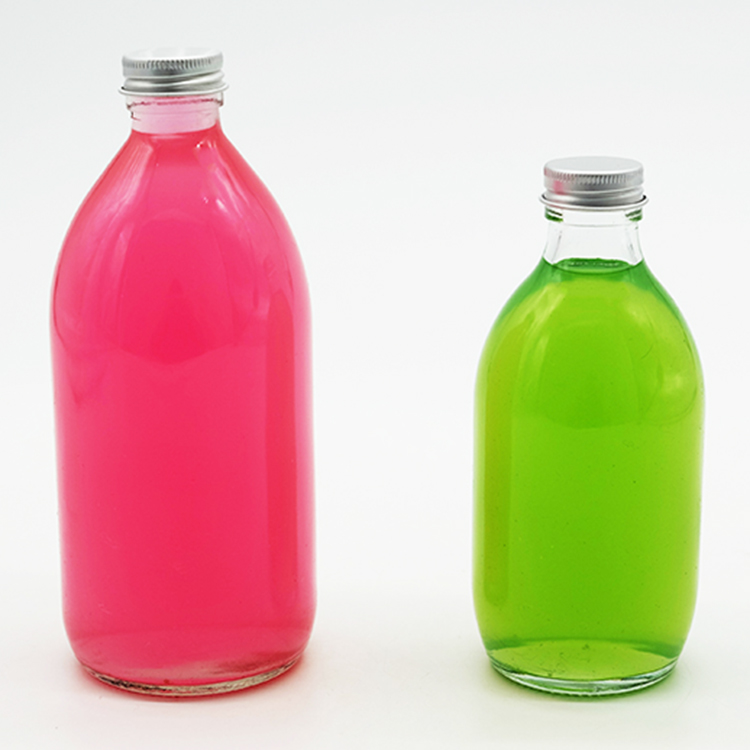 Reusable Glass Juice Bottles 330ml 500ml Soda Water Glass Bottle With 28mm Aluminum lid