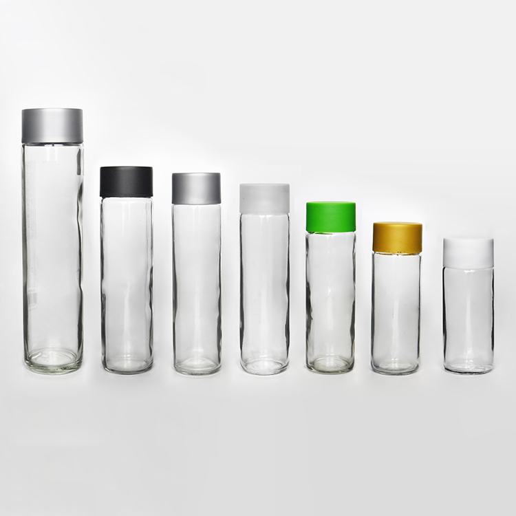 Wholesale Glass Voss Bottle 250ml 300ml 350ml 400ml 800ml Glass Water Bottle Round Tall Water Bottle Glass With Plastic Lid